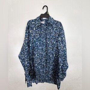 Vintage 90s Peony Brand Shanghai Silk Blouse | Blue Abstract Painterly Print S
